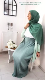 HIJAB MOUSSELINE VERT SAUGE – Image 3