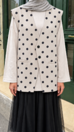 BLAZER SANS MANCHES POIS TAUPE